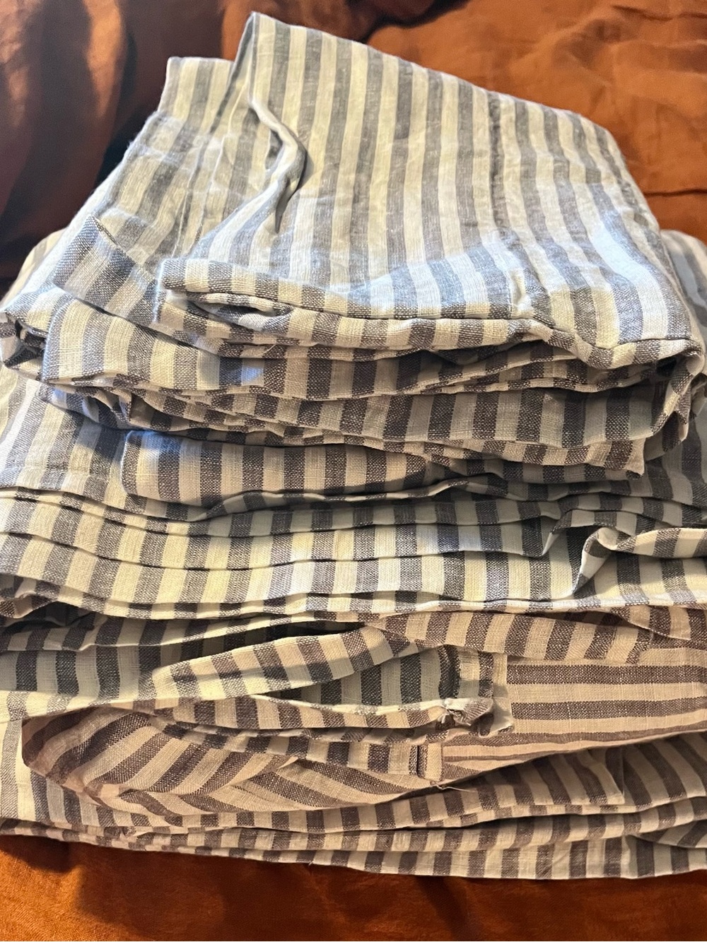 NWOT QUINCE European Linen Sheet Set Queen Grey White Stripe 4 pieces - Picture 6 of 6